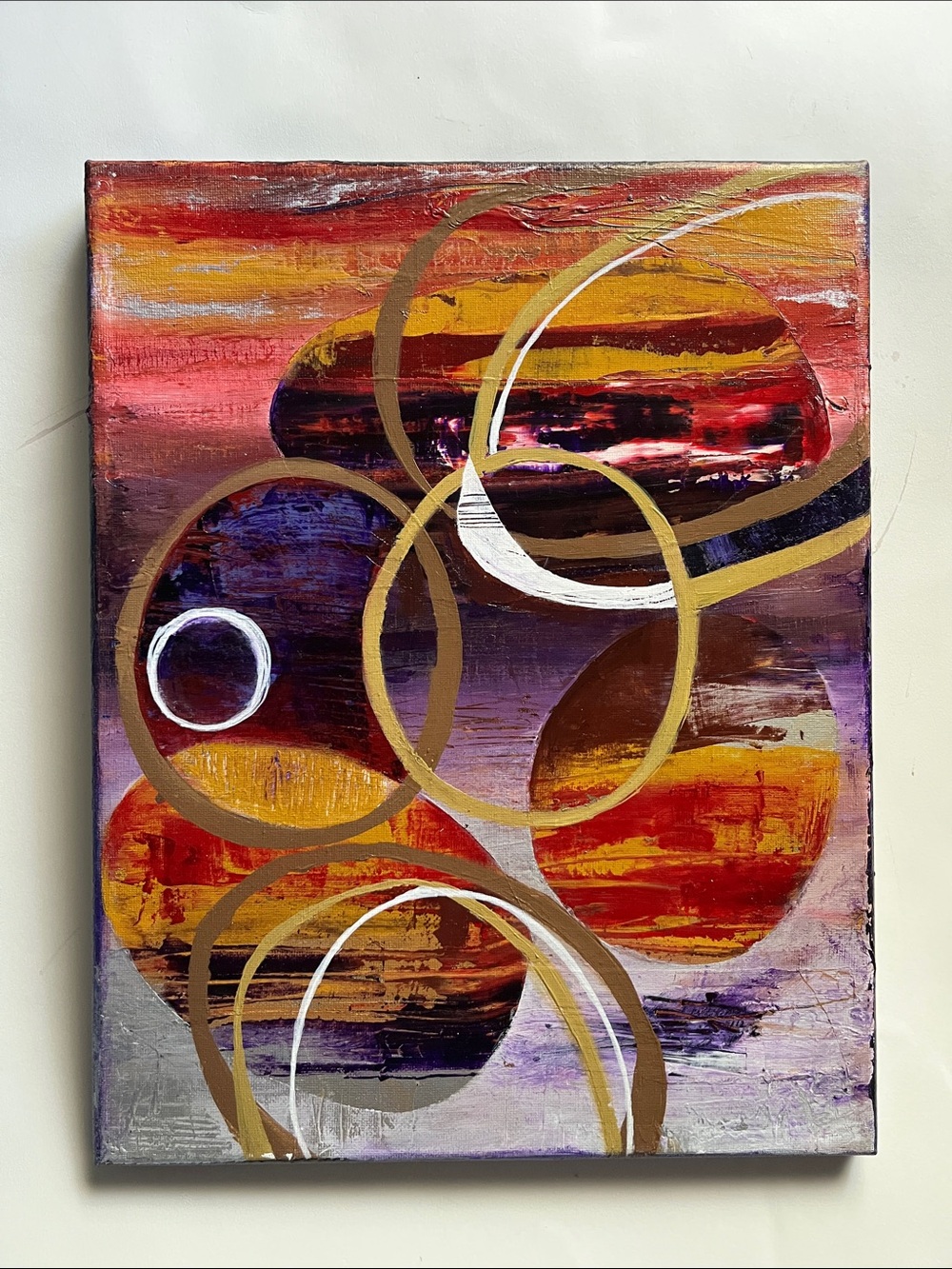 11x14 Handmade Original Acrylic Abstract Painting | Canvas Wall Art | Purple Red